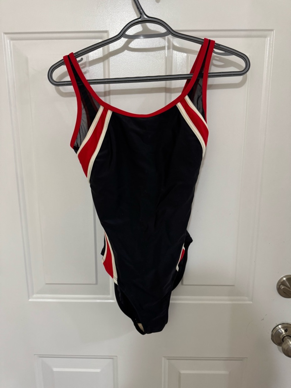 Krista women’s Black One-Piece Swimsuit with Red & White Trim